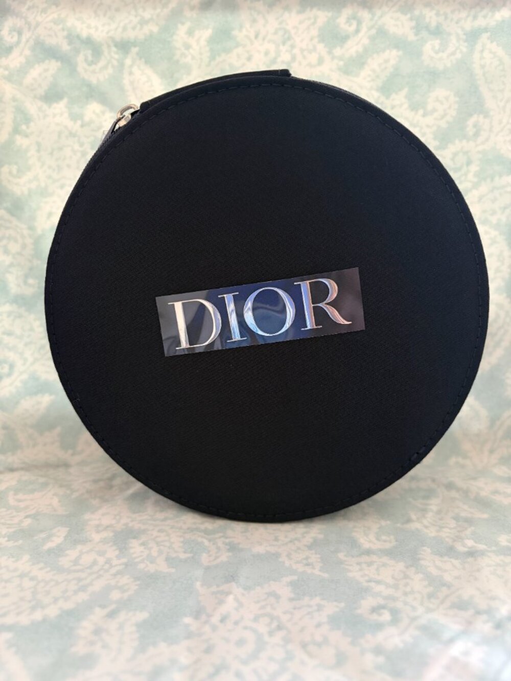 Christian Dior Black Vanity Round Pouch Cosmetic Bag Mirror New Authentic Zip